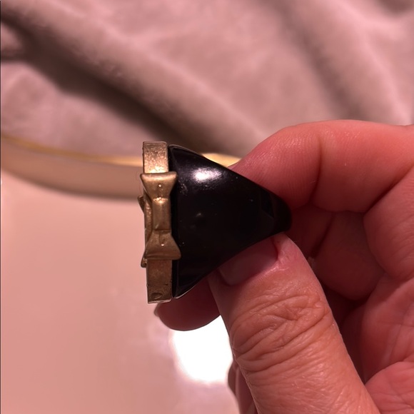 Betsey Johnson RARE Black Fairy Art-Inspired Ring W/ Bow Accents  & Gold Trim - Picture 3 of 3